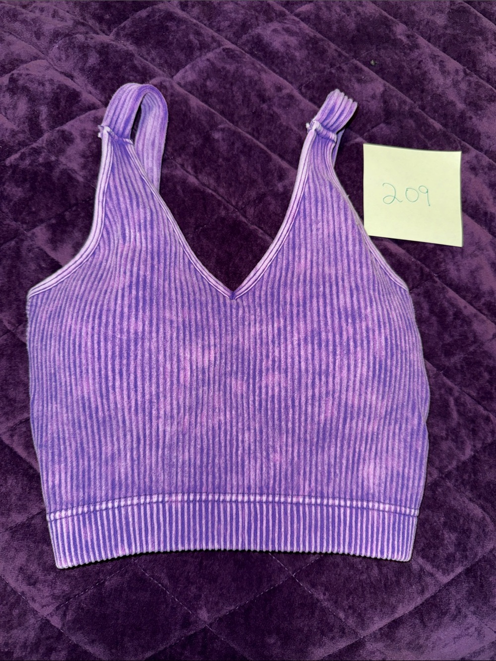 Zenana Outfitters Purple Ribbed V-Neck bralette w/ removable pads